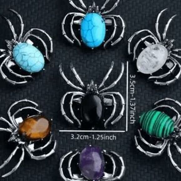 Gothic Halloween Obsidian Spider Pendant Necklace Brooch - Picture 3 of 4